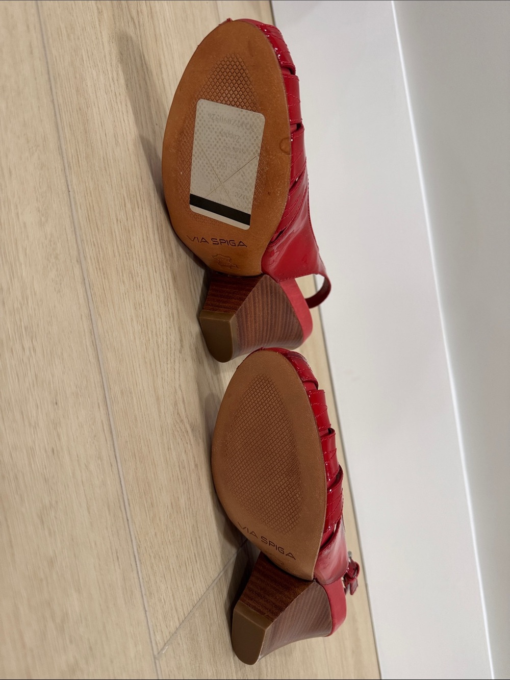 Via Spiga Red Patent Peep-Toe Slingback Heels with Cutout Perforation - Picture 8 of 9